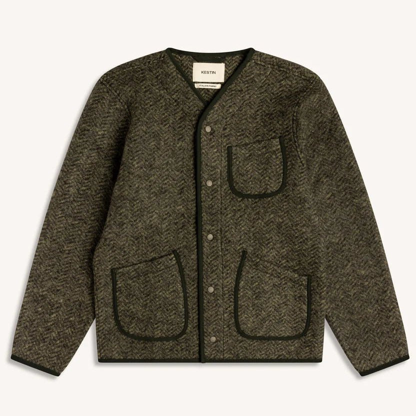 Kestin Neist Cardigan Moss Herringbone Wool - Steranko Clothing Manchester