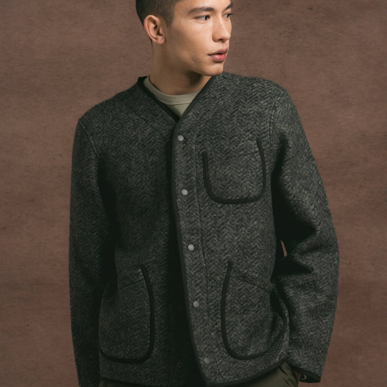 Kestin Neist Cardigan Moss Herringbone Wool - Steranko Clothing Manchester