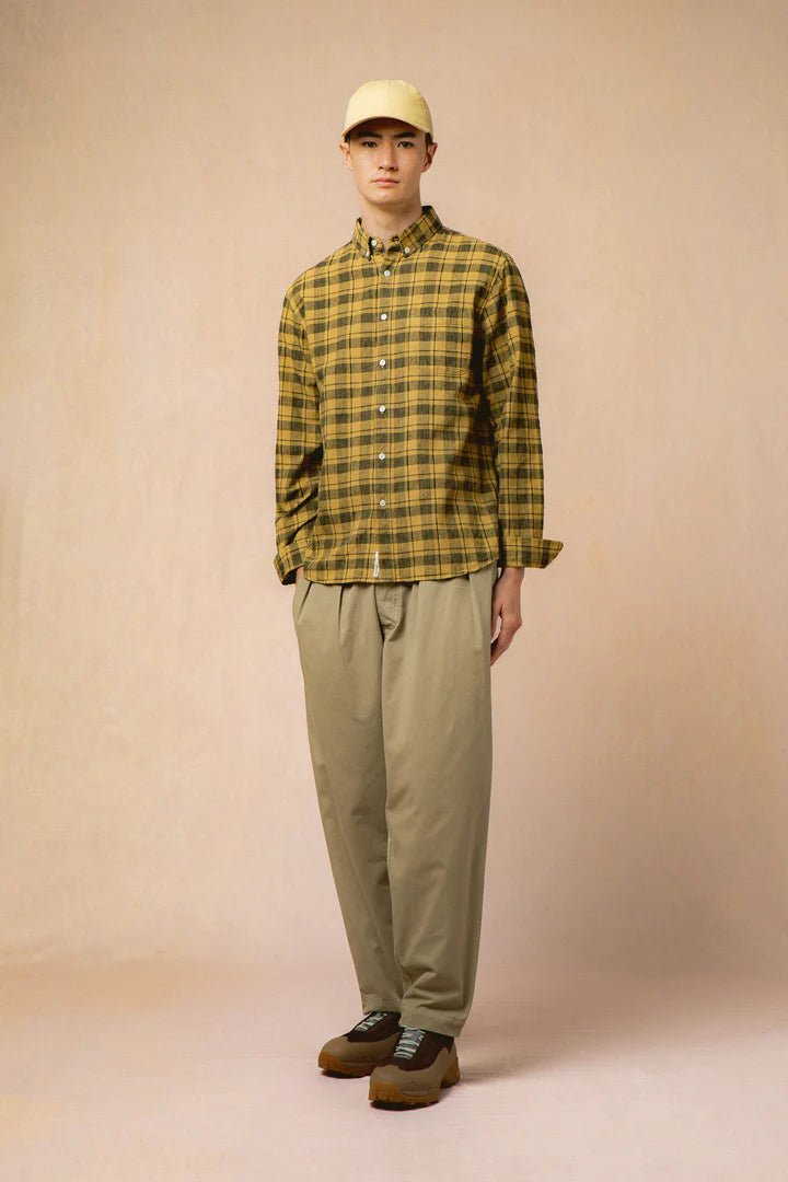 Kestin Raeburn Button Down Shirt Yellow Gorse Linen Check - Steranko Clothing Manchester