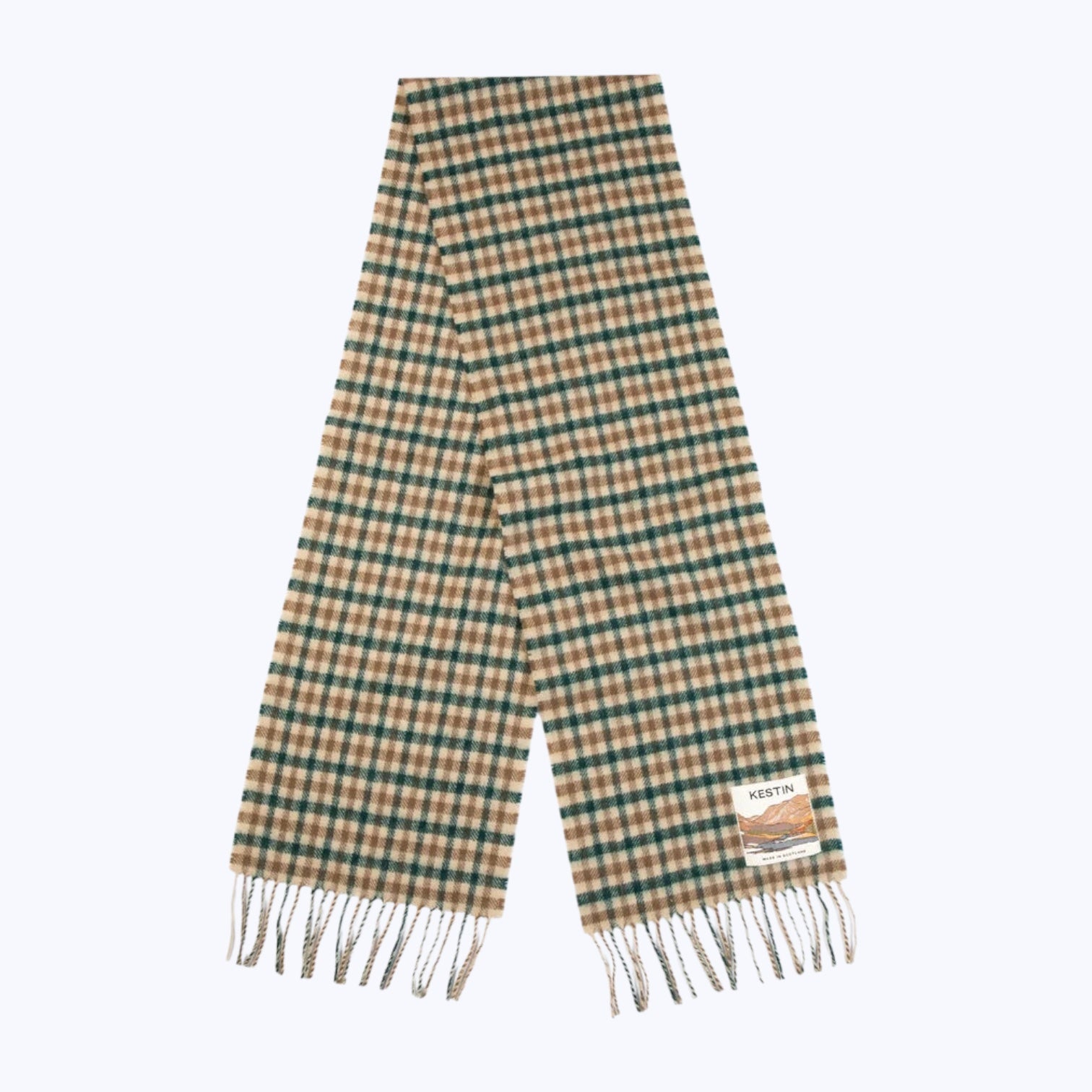 Kestin Selkirk Scarf Pine / Tan Check Lambswool - Steranko Clothing Manchester
