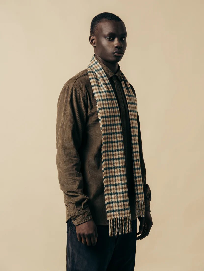 Kestin Selkirk Scarf Pine / Tan Check Lambswool - Steranko Clothing Manchester
