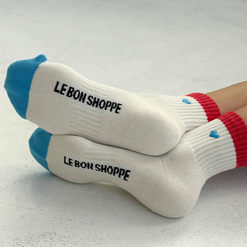 Le Bon Shoppe Embroidered Colour Block Girlfriend Socks Blue Red + Heart - Steranko Clothing Manchester