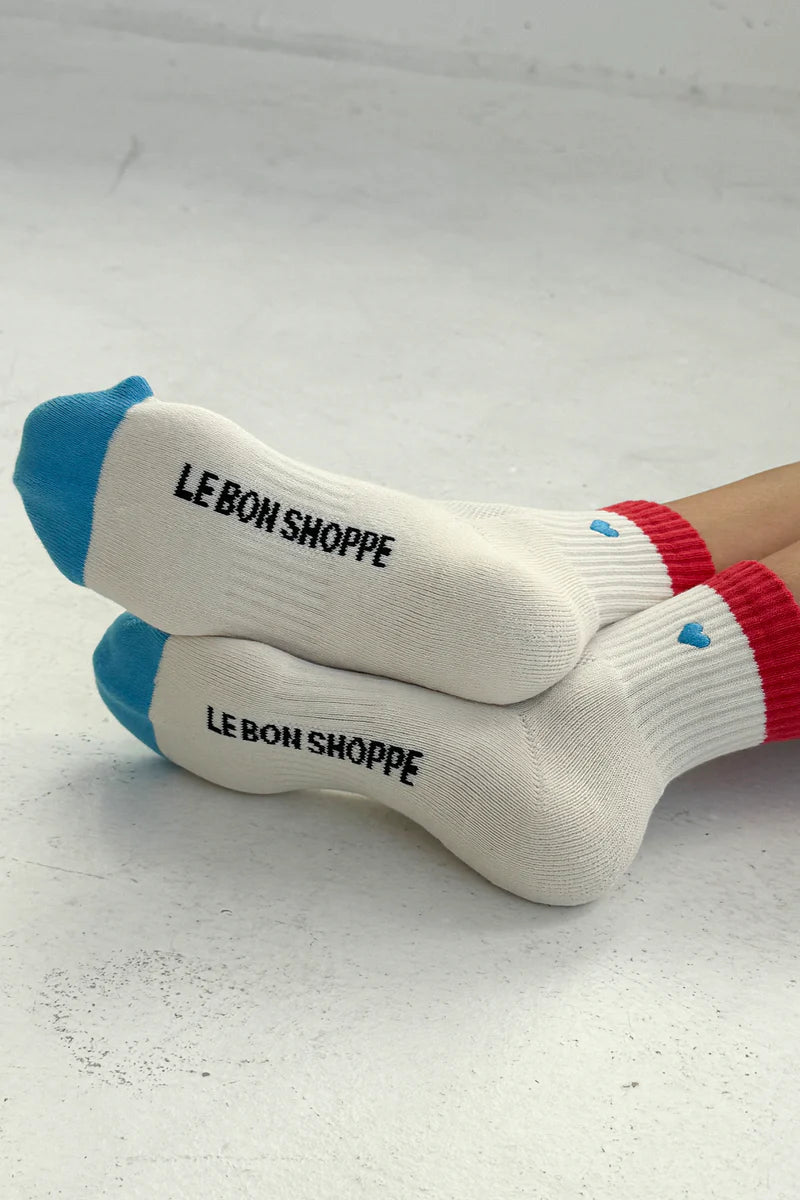 Le Bon Shoppe Embroidered Colour Block Girlfriend Socks Blue Red + Heart - Steranko Clothing Manchester
