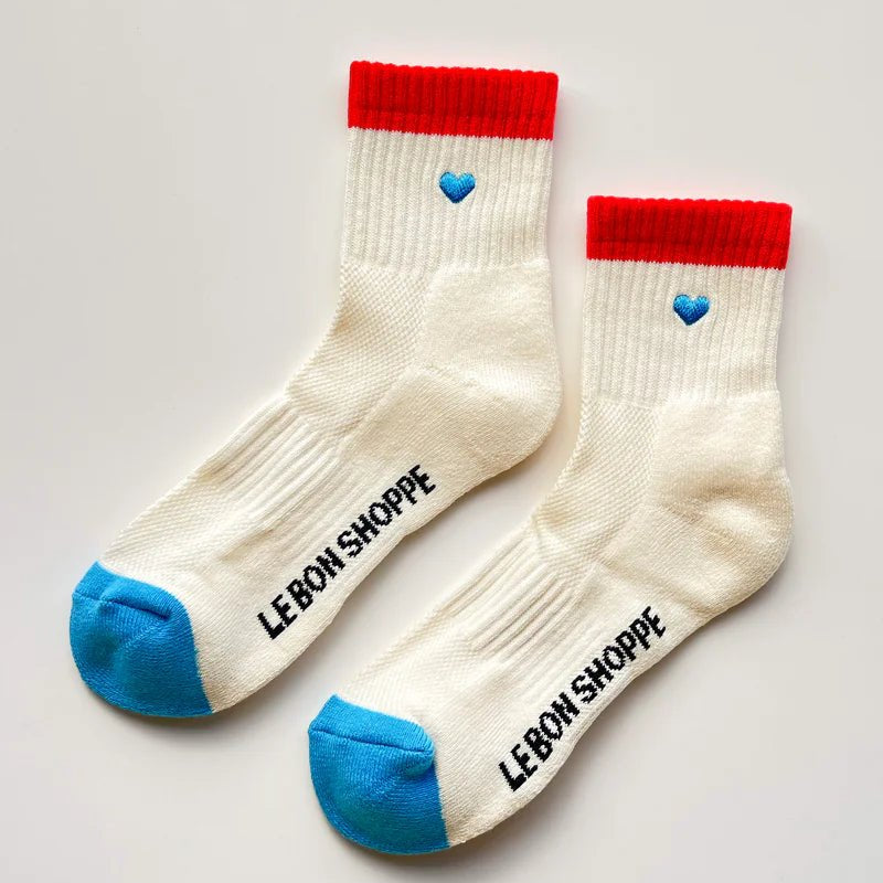 Le Bon Shoppe Embroidered Colour Block Girlfriend Socks Blue Red + Heart - Steranko Clothing Manchester