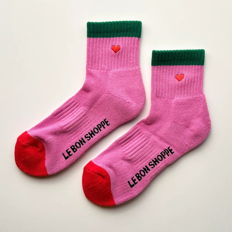 Le Bon Shoppe Embroidered Colour Block Girlfriend Socks Rose Green + Heart - Steranko Clothing Manchester