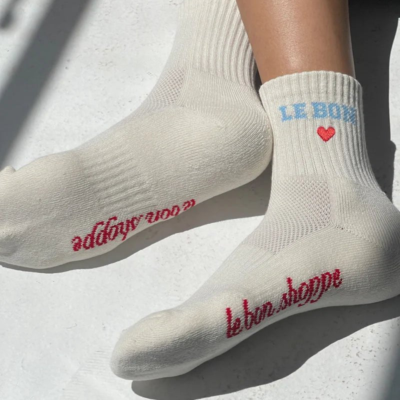 Le Bon Shoppe Embroidered Crew Socks Vanilla - Steranko Clothing Manchester