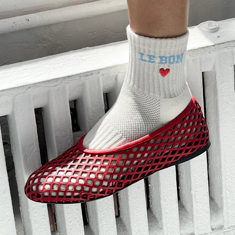 Le Bon Shoppe Embroidered Crew Socks Vanilla - Steranko Clothing Manchester