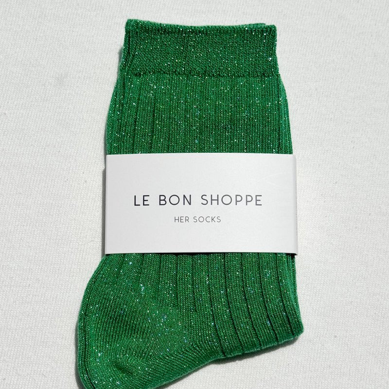 Le Bon Shoppe Her Modal Lurex Socks Emerald Glitter - Steranko Clothing Manchester