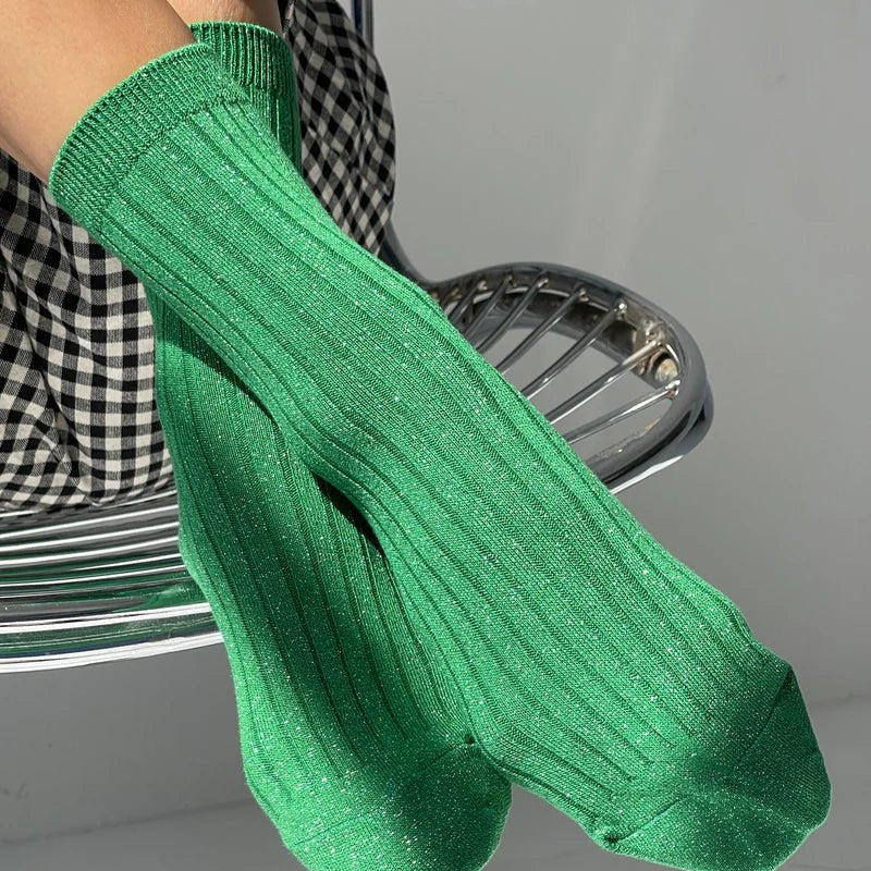 Le Bon Shoppe Her Modal Lurex Socks Emerald Glitter - Steranko Clothing Manchester