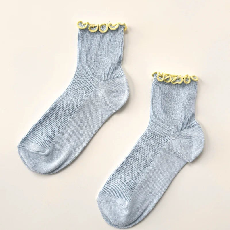 Le Bon Shoppe Petite Ruffled Modal Socks Baby Blue/Butter - Steranko Clothing Manchester