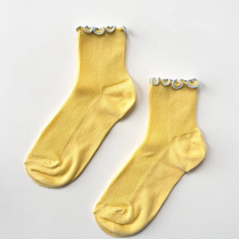 Le Bon Shoppe Petite Ruffled Modal Socks Butter/Baby Blue - Steranko Clothing Manchester