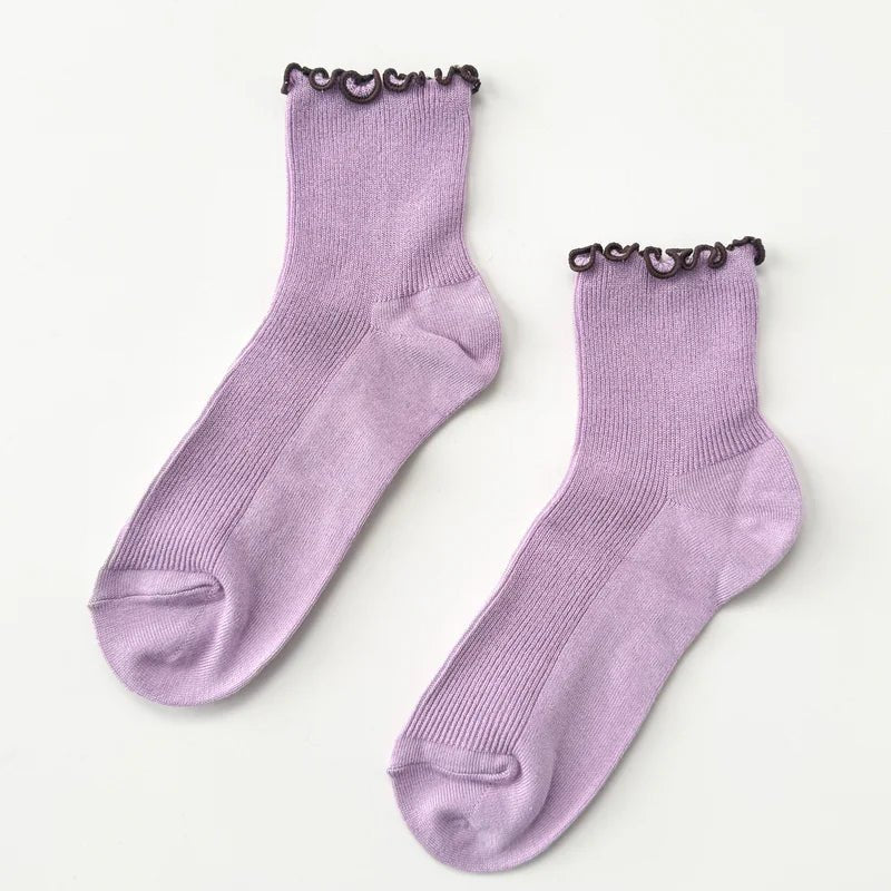 Le Bon Shoppe Petite Ruffled Modal Socks Lilac/Brown - Steranko Clothing Manchester