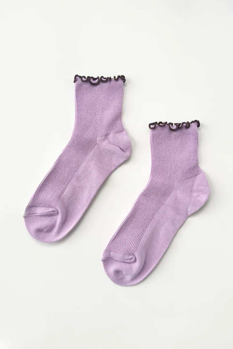 Le Bon Shoppe Petite Ruffled Modal Socks Lilac/Brown - Steranko Clothing Manchester