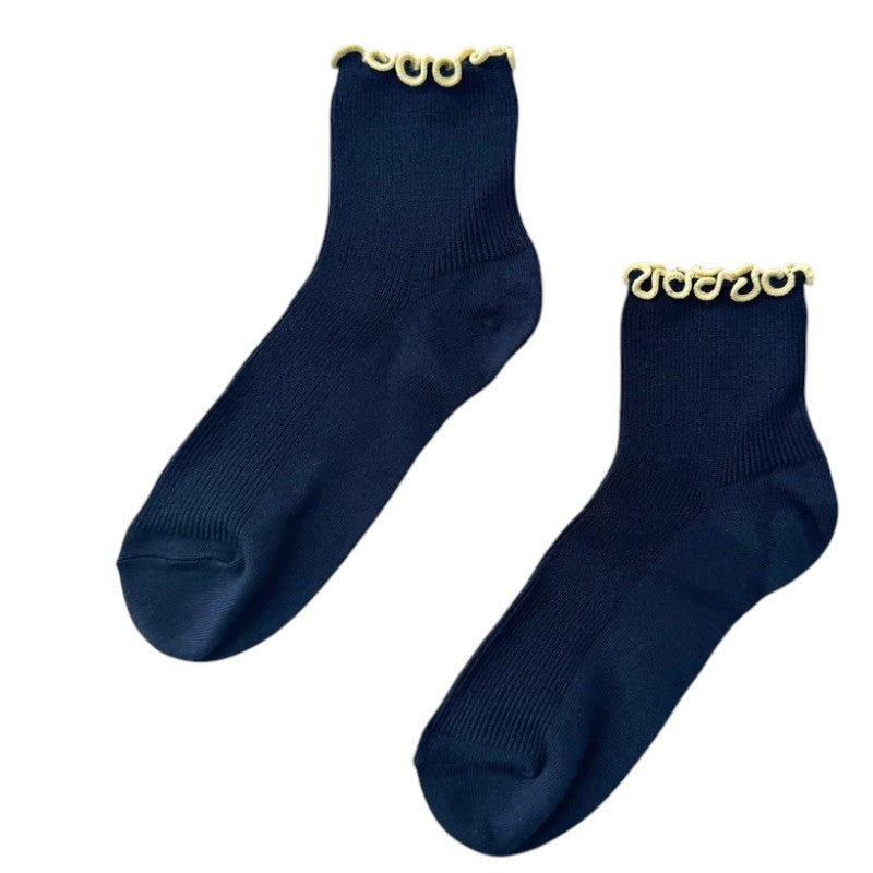 Le Bon Shoppe Petite Ruffled Modal Socks Navy/Butter - Steranko Clothing Manchester
