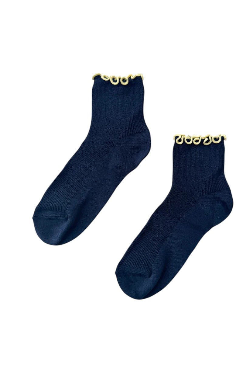 Le Bon Shoppe Petite Ruffled Modal Socks Navy/Butter - Steranko Clothing Manchester