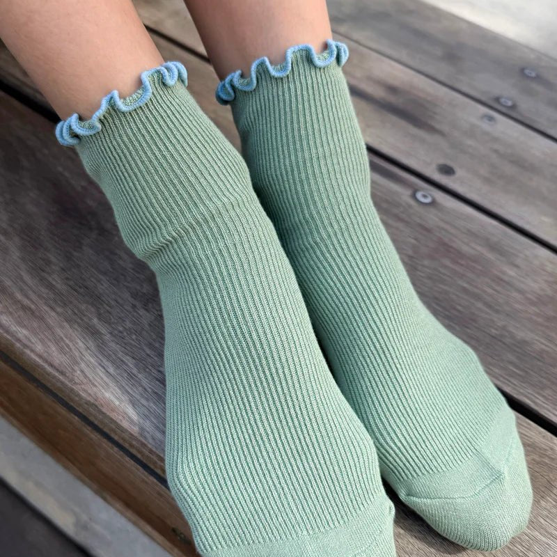 Le Bon Shoppe Petite Ruffled Modal Socks Sea Glass/Powder Blue - Steranko Clothing Manchester