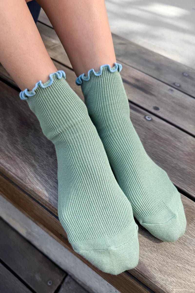 Le Bon Shoppe Petite Ruffled Modal Socks Sea Glass/Powder Blue - Steranko Clothing Manchester