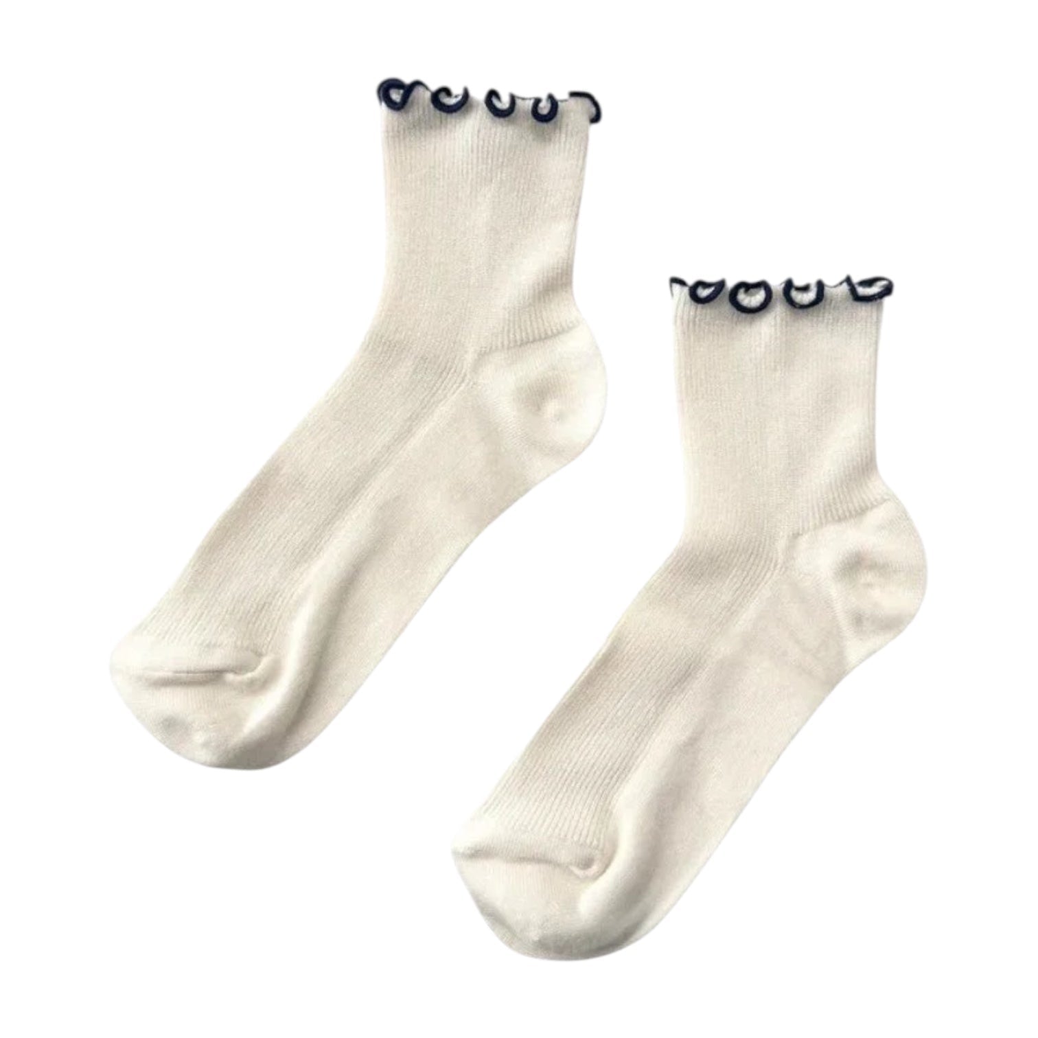 Le Bon Shoppe Petite Ruffled Modal Socks Soft White/Navy - Steranko Clothing Manchester