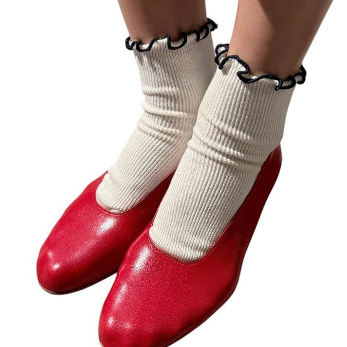Le Bon Shoppe Petite Ruffled Modal Socks Soft White/Navy - Steranko Clothing Manchester