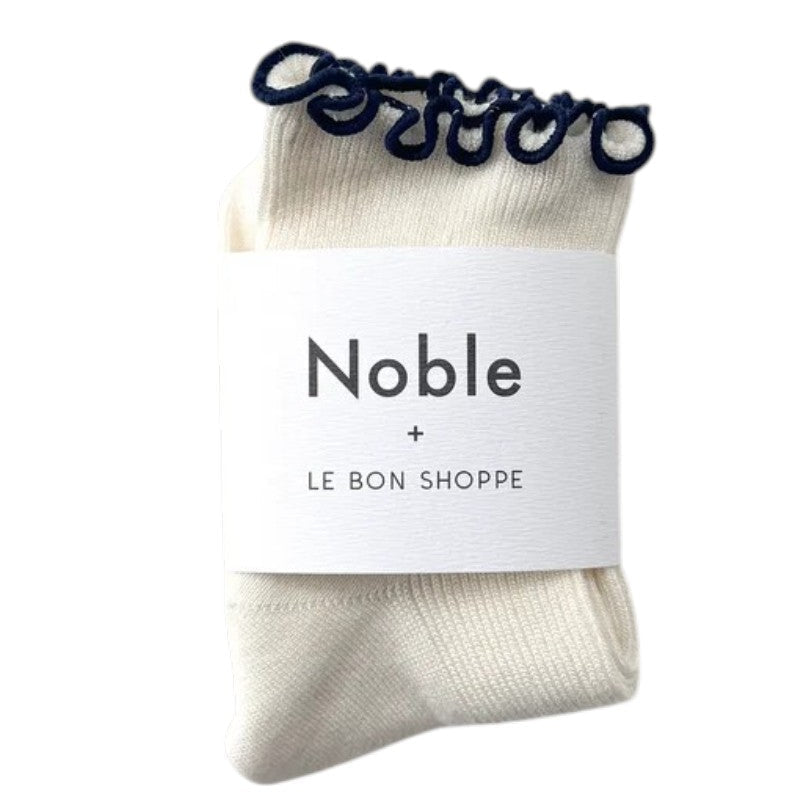 Le Bon Shoppe Petite Ruffled Modal Socks Soft White/Navy - Steranko Clothing Manchester