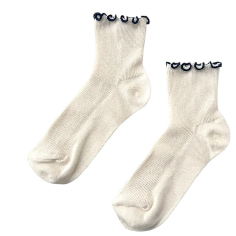 Le Bon Shoppe Petite Ruffled Modal Socks Soft White/Navy - Steranko Clothing Manchester