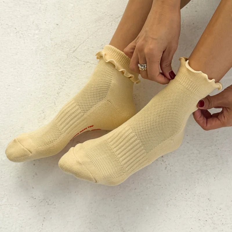 Le Bon Shoppe Ruffled Hugger Socks Banana Cream/Red - Steranko Clothing Manchester