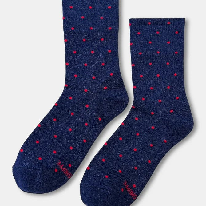 Le Bon Shoppe Sparkle Polka Dot Socks Blue/Red - Steranko Clothing Manchester
