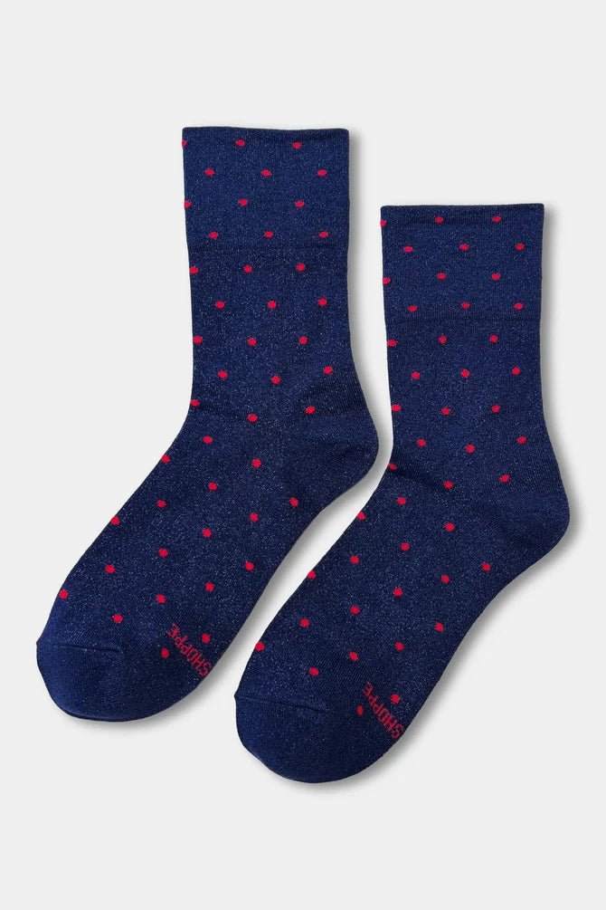 Le Bon Shoppe Sparkle Polka Dot Socks Blue/Red - Steranko Clothing Manchester