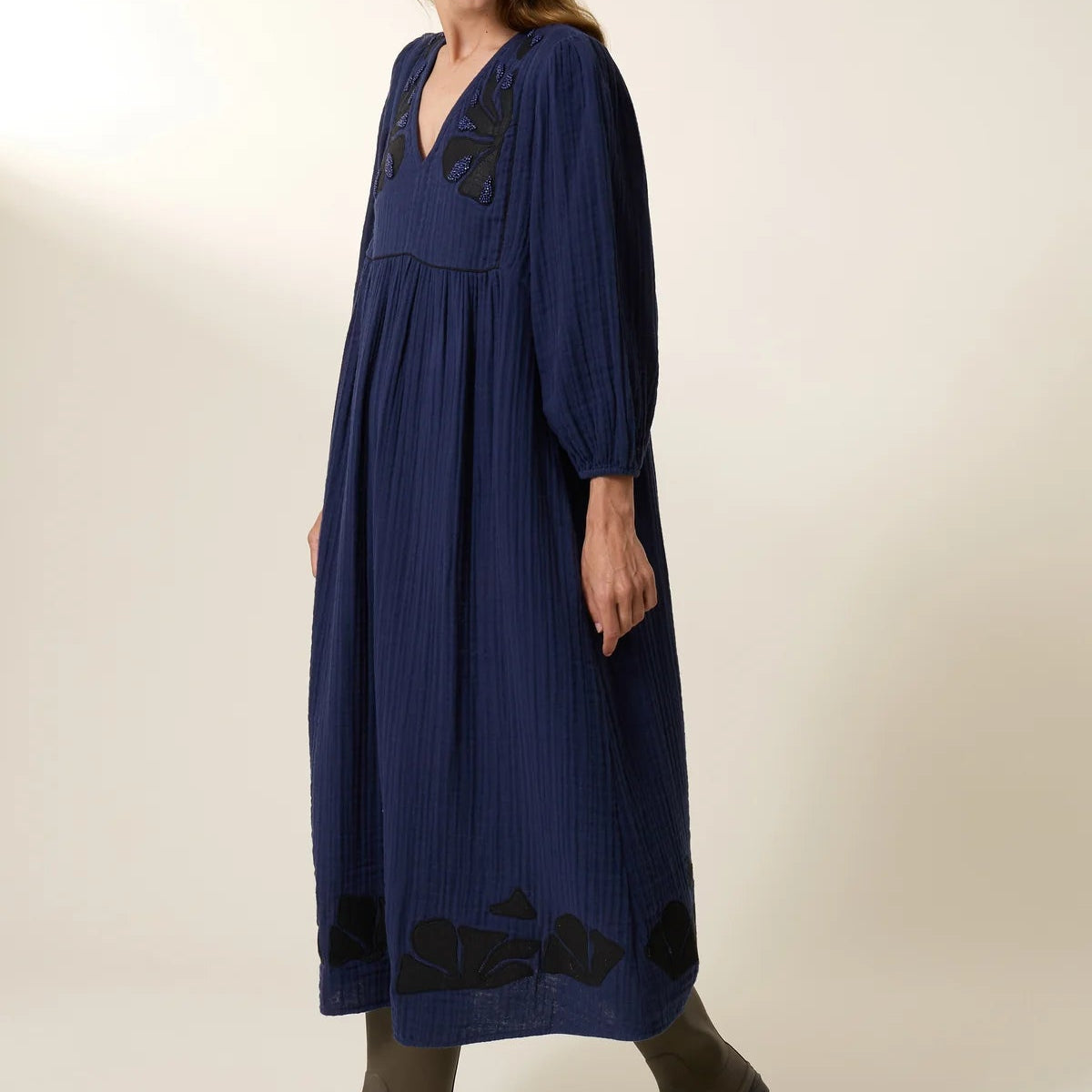 Leon & Harper Romaine Beads Dress Navy - Steranko Clothing Manchester