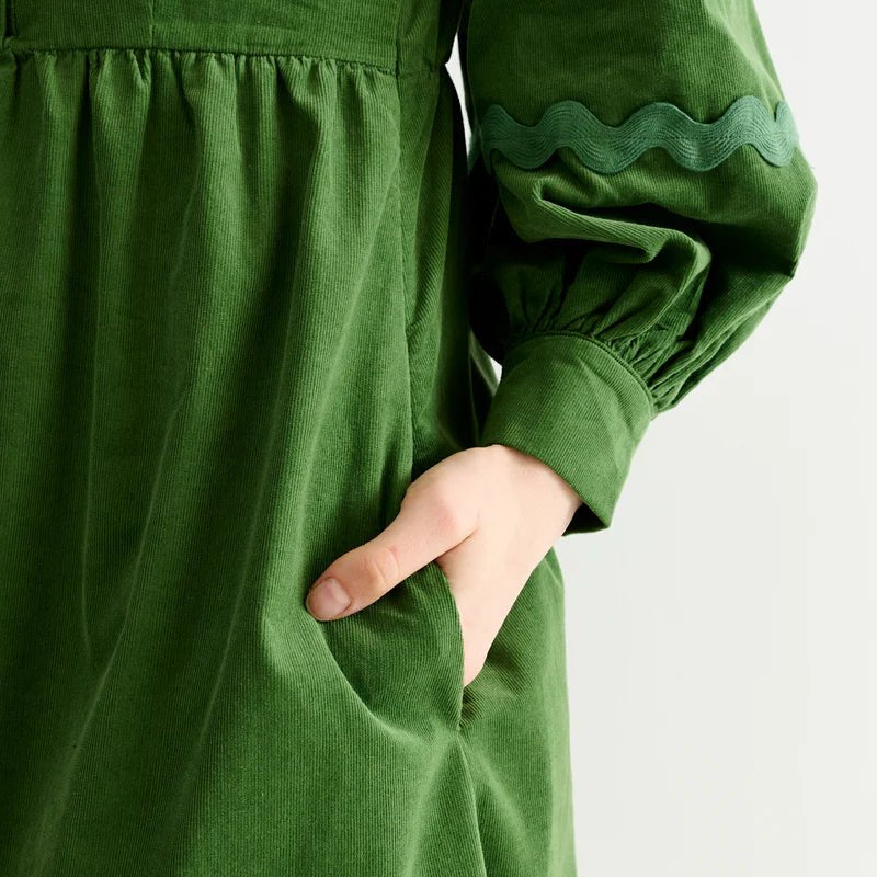 Louche Prudence Babycord Big Collar Dress Olive - Steranko Clothing Manchester