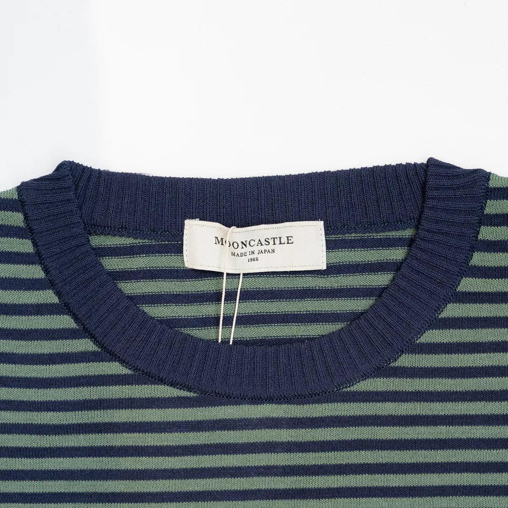 Mooncastle Ice Cotton Border Crewneck Navy Olive - Steranko Clothing Manchester