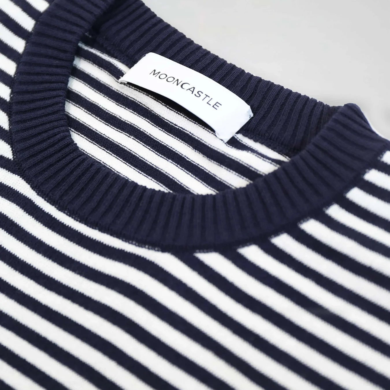 Mooncastle Ice Cotton Border Crewneck Navy White - Steranko Clothing Manchester
