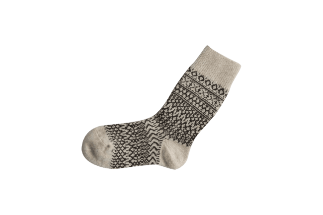 Nishiguchi Kutsushita Wool Jacquard Socks Oatmeal - Steranko Clothing Manchester