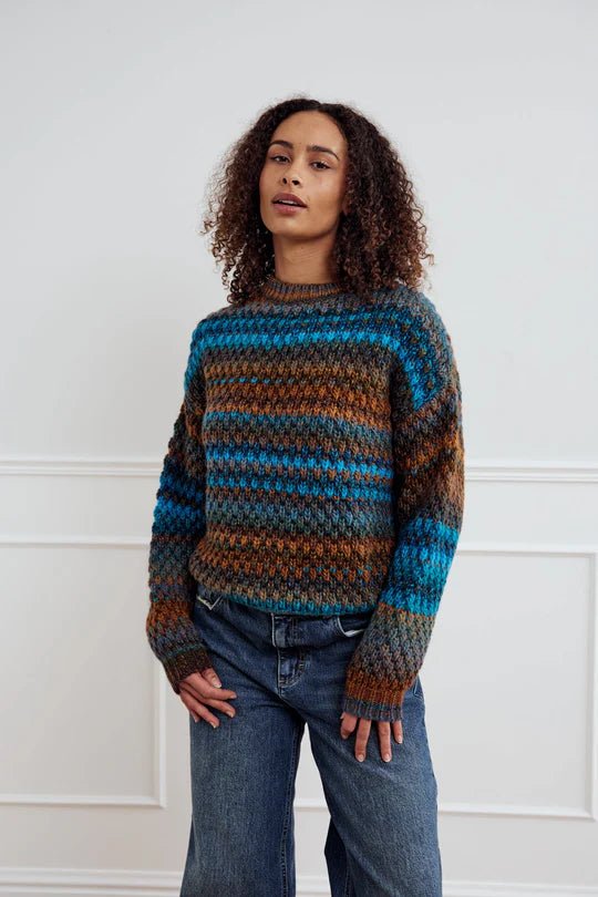 Noella Gio Knit Sweater Turquoise Brown Mix - Steranko Clothing Manchester