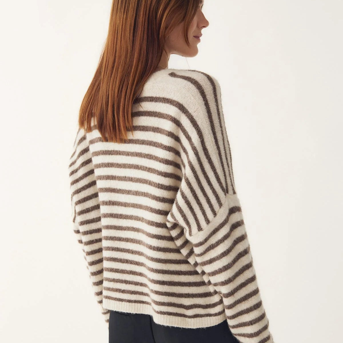 Noella Lenda Knit Cardigan Brown Ivory Stripe - Steranko Clothing Manchester