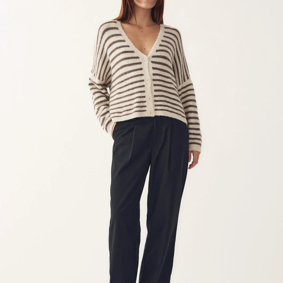 Noella Lenda Knit Cardigan Brown Ivory Stripe - Steranko Clothing Manchester