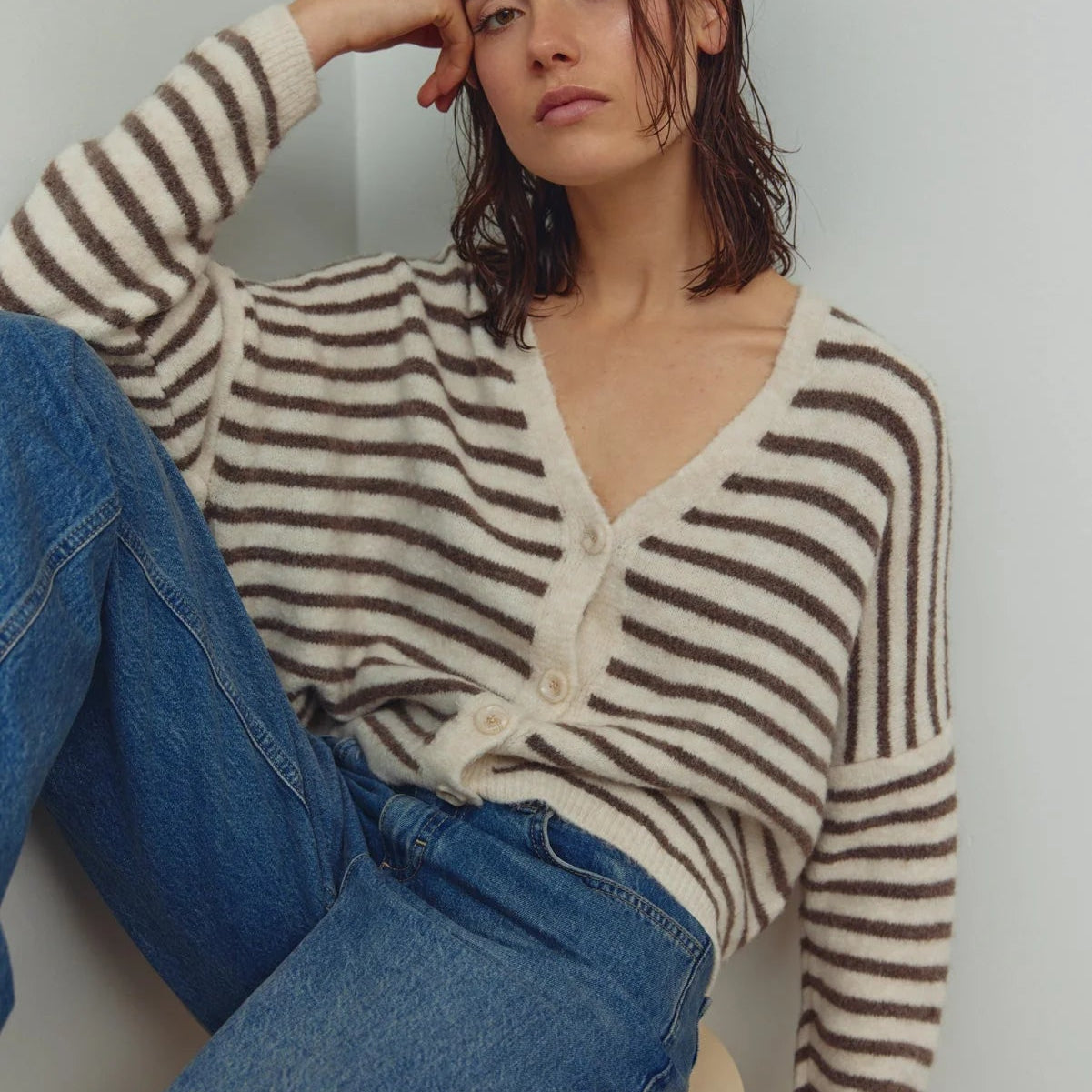 Noella Lenda Knit Cardigan Brown Ivory Stripe - Steranko Clothing Manchester