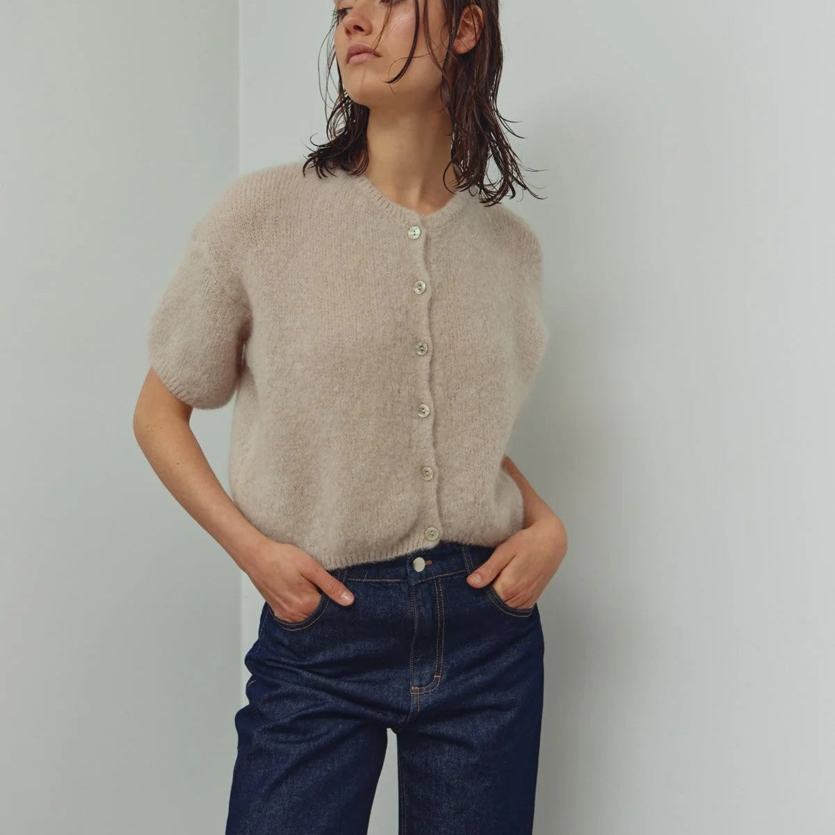 Noella Lorell Knit SS Cardigan Beige - Steranko Clothing Manchester