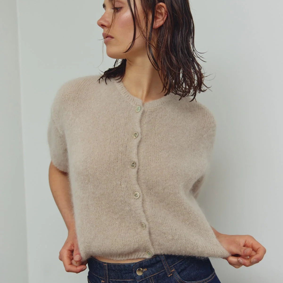 Noella Lorell Knit SS Cardigan Beige - Steranko Clothing Manchester