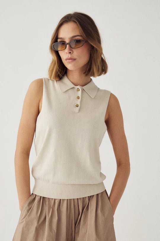 Noella Maxine SL Knit Polo Oyster - Steranko Clothing Manchester