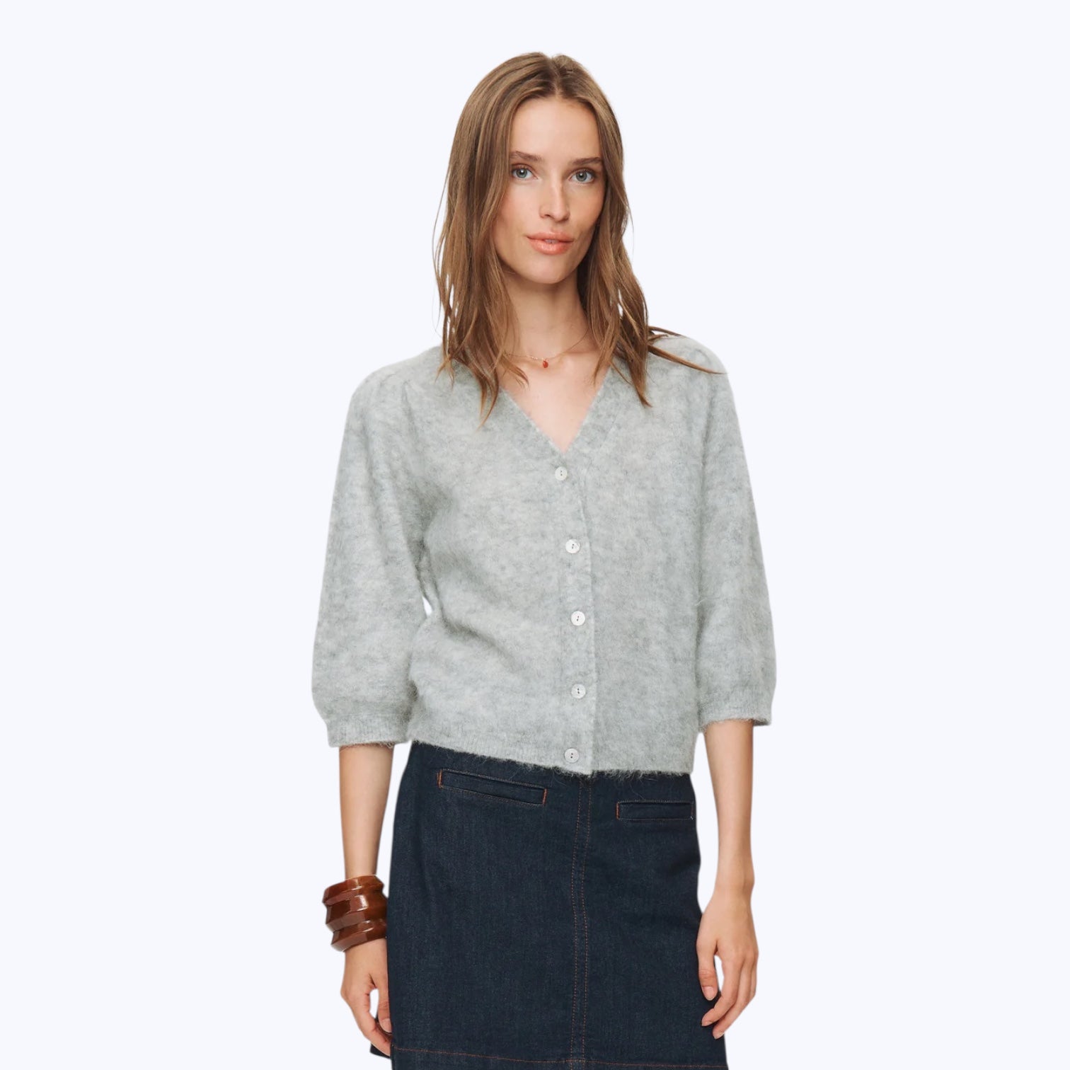 Numph Siri Brushed Cardigan Light Grey Melange - Steranko Clothing Manchester