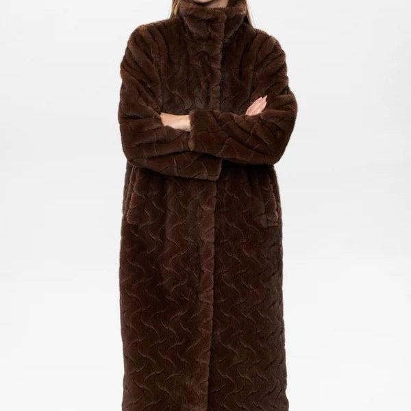 Numph Zitta Fake Fur Coat Black Coffee - Steranko Clothing Manchester