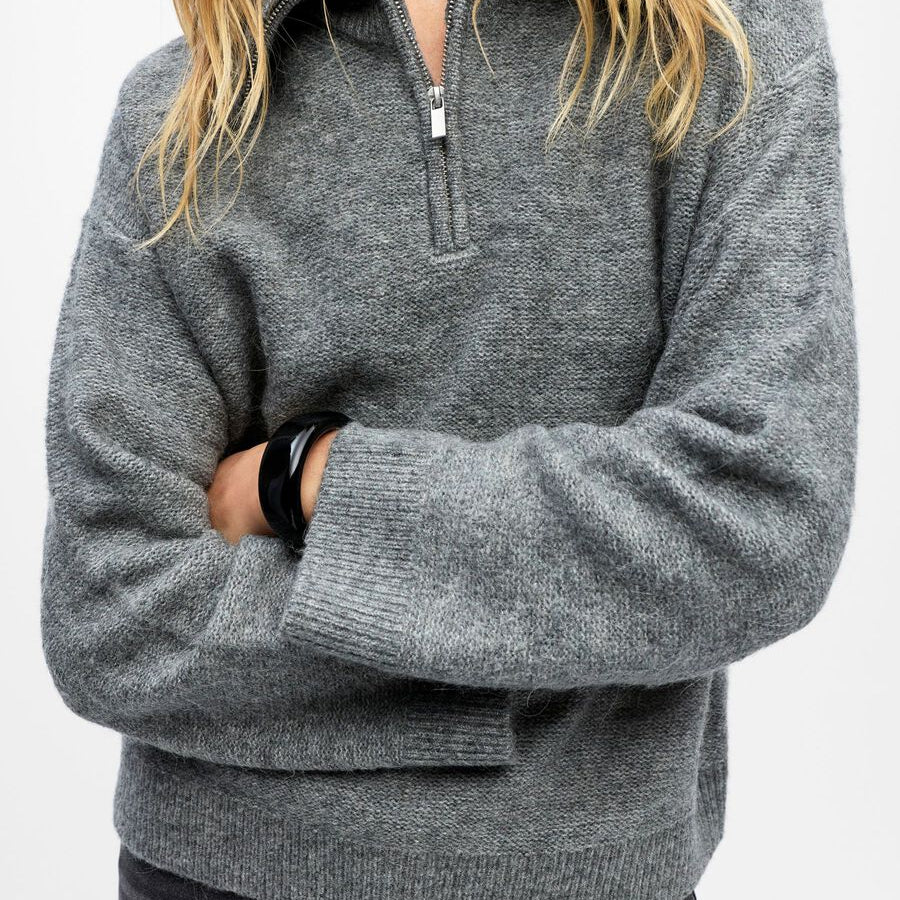 Object Diana High Neck Pullover Medium Grey Melange - Steranko Clothing Manchester