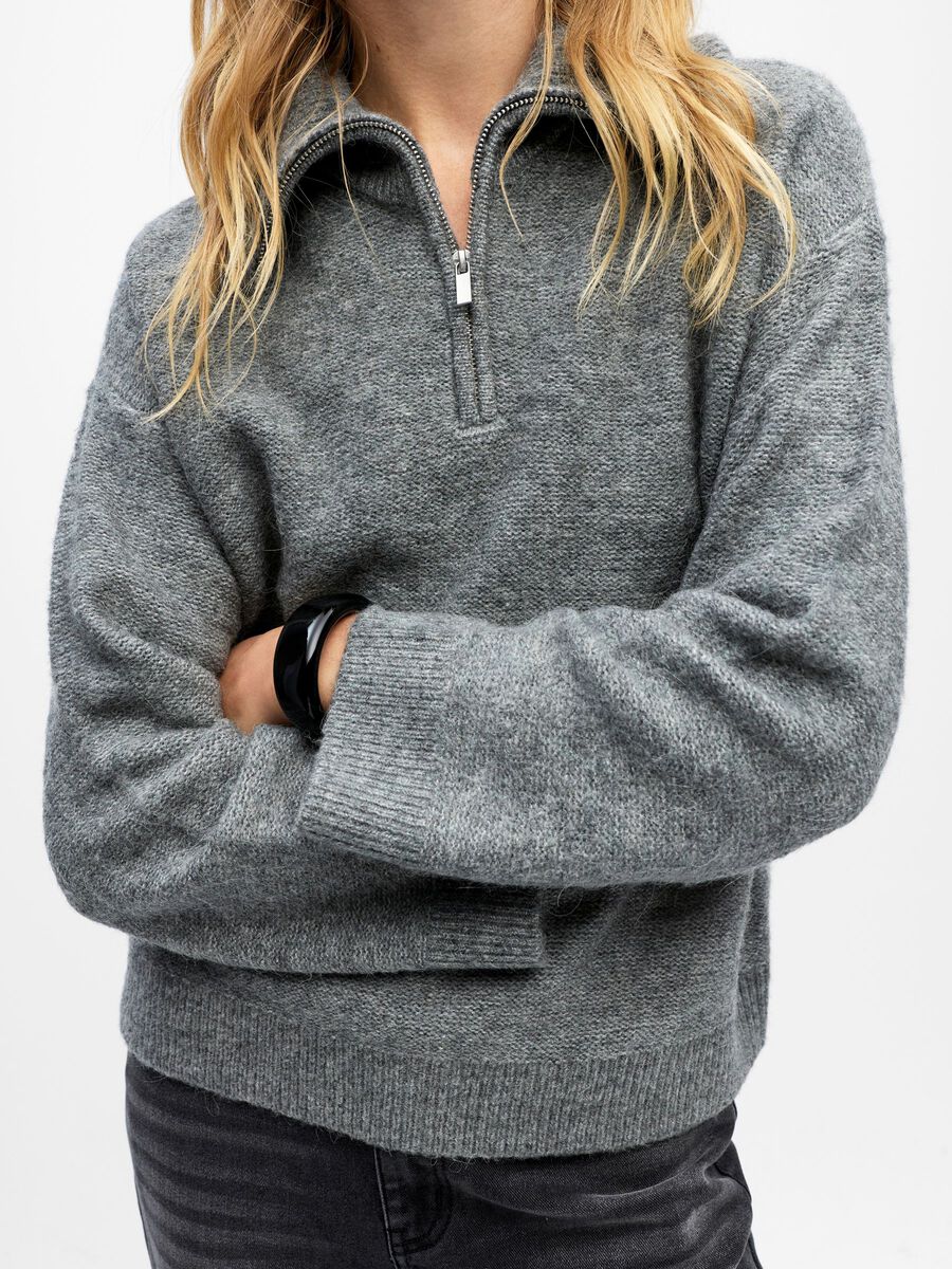 Object Diana High Neck Pullover Medium Grey Melange - Steranko Clothing Manchester