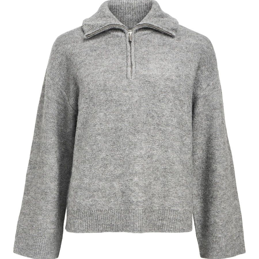 Object Diana High Neck Pullover Medium Grey Melange - Steranko Clothing Manchester