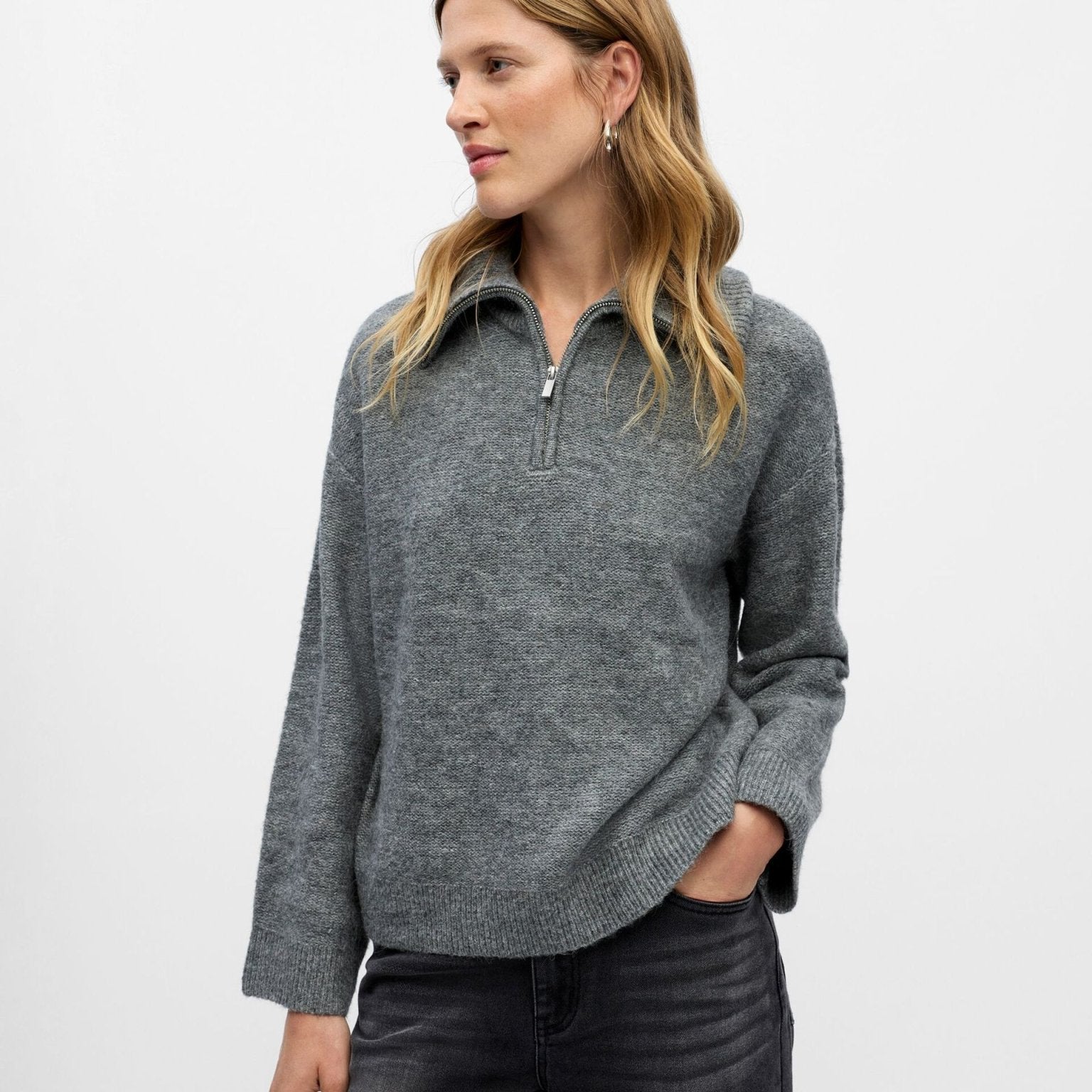 Object Diana High Neck Pullover Medium Grey Melange - Steranko Clothing Manchester