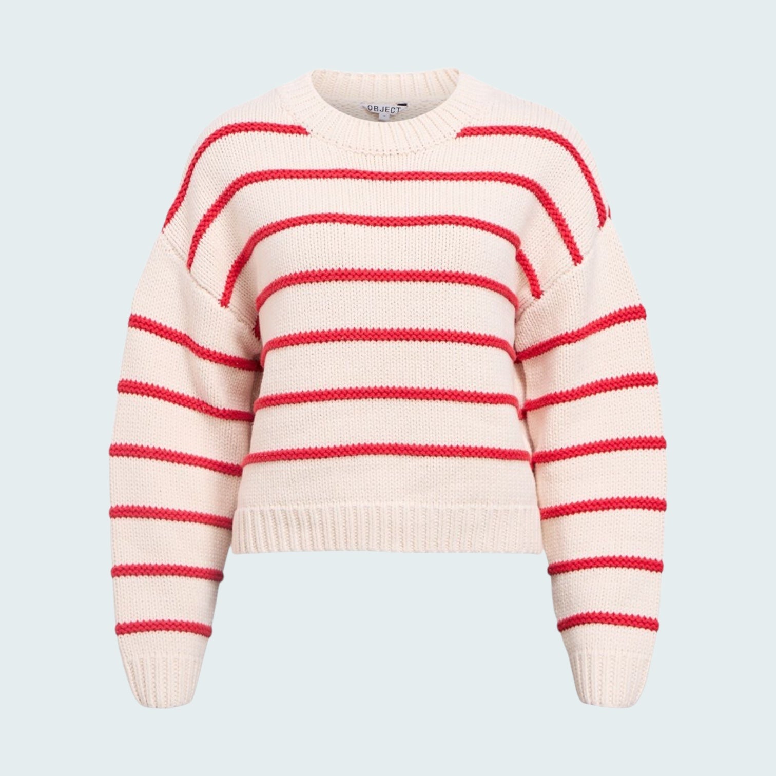 Object Joda L/S Lo Striped Knit Pullover Birch Poinsettia - Steranko Clothing Manchester