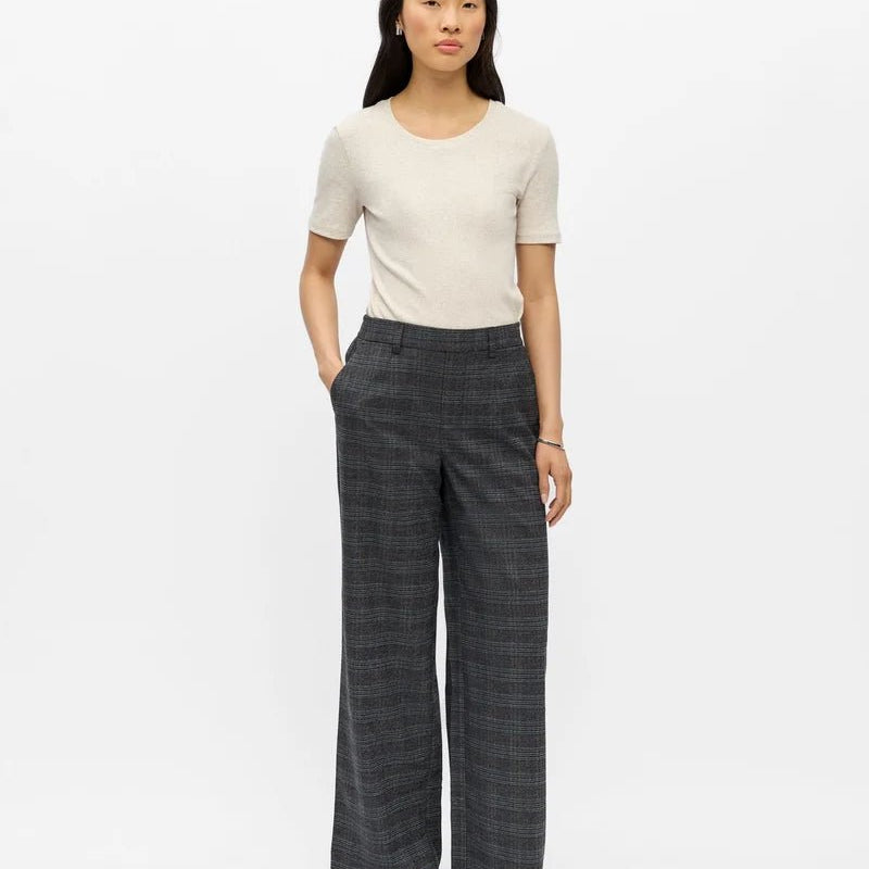 Object Lisa Wide Leg Pant Dark Grey Melange - Steranko Clothing Manchester