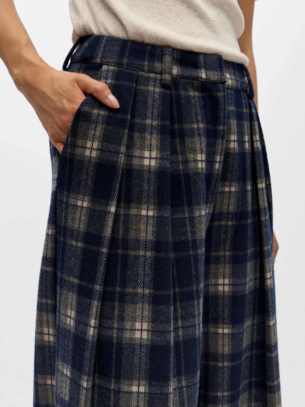 Object Thelma Checked Wide Legged Trousers Blue - Steranko Clothing Manchester