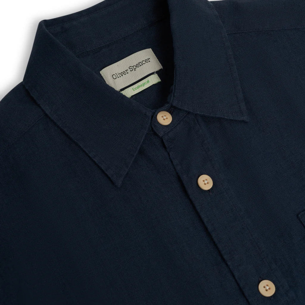 Oliver Spencer Atlanta Short Sleeve Shirt Padworth Navy - Steranko Clothing Manchester